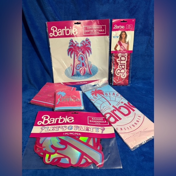 Barbie Other - Barbie Set of Beach Party Supplies Pink Blue Party City NWT